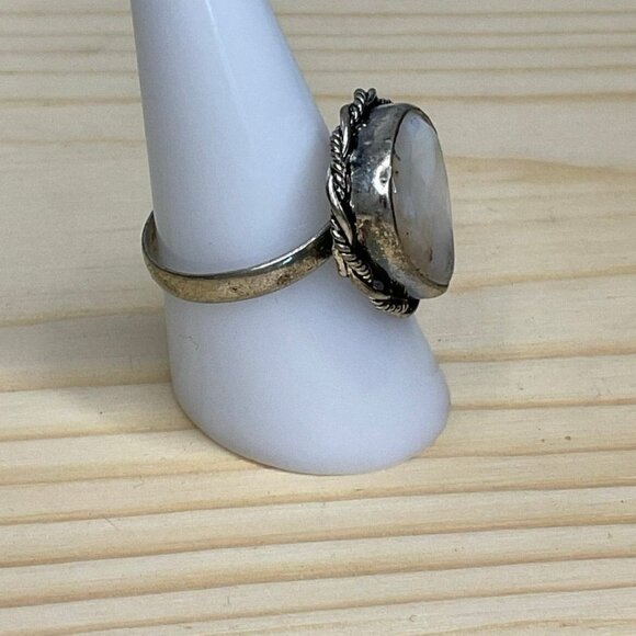 Vintage Silver Ring With Teardrop Agate Natural Stone Semi Precious - Picture 5 of 10